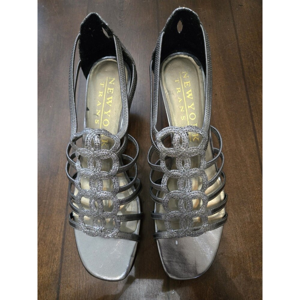 New York Transit Silver Women's Strappy 2.5" Heel Size 10